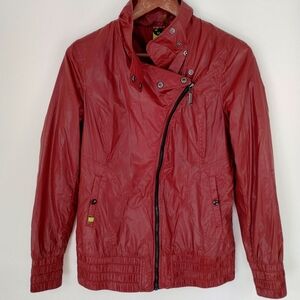 Soia & Kyo Asymmetric Zip Moto Jacket Red Size Medium Lightweight Nylon